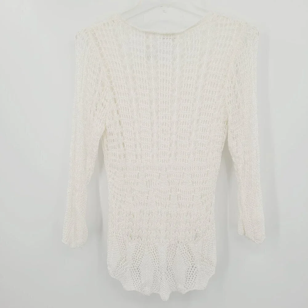 Emma James Ecru Crochet Lace Fishnet Sweater